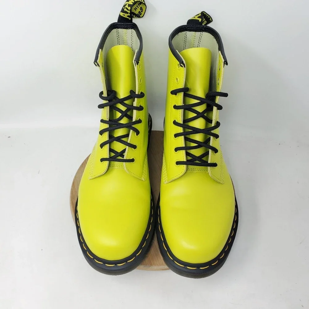 Dr Martens 1460 Boots Mens 10 Neon Yellow Smooth Lace Up Grunge Punk Shoes